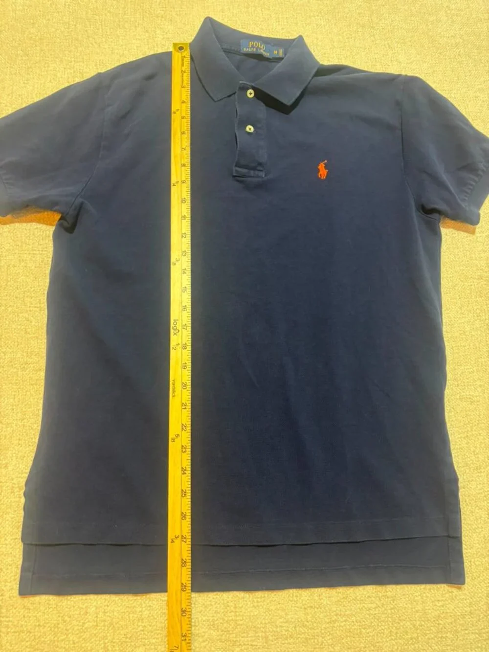 Polo Ralph Lauren Men's Navy Blue Polo Shirt Size M Orange Pony Cotton
